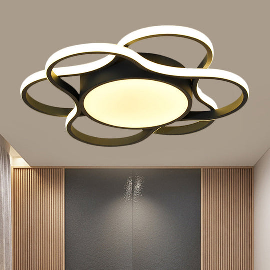 Led Restaurant Ceiling Lamp - Simple Black Flush Mount Light With Round Metallic Shade Warm/White