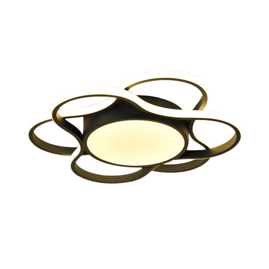 LED Restaurant Ceiling Lamp - Simple Black Flush Mount Light with Round Metallic Shade, Warm/White Lighting