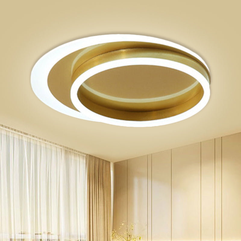 Gold LED Flush Mount Ceiling Fixture with Modernistic Metallic Round Design