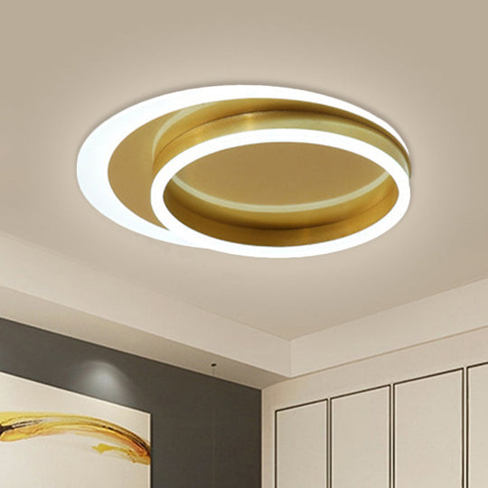 Gold LED Flush Mount Ceiling Fixture with Modernistic Metallic Round Design