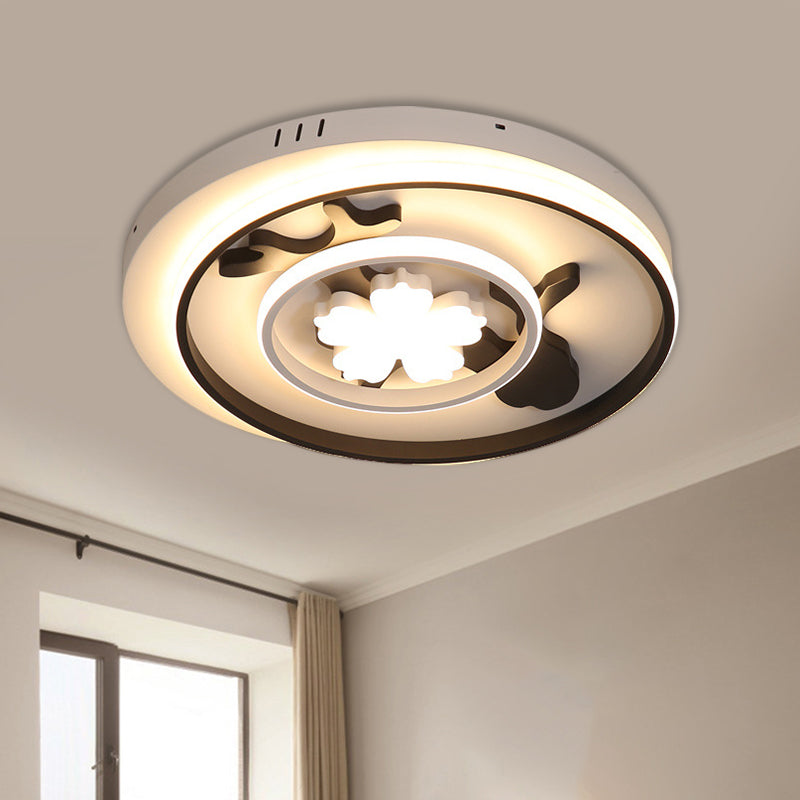 Flush Mount Doughnut Parlor Lamp - Metal Led Ceiling With Floral Design 19.5/23.5 Wide Simplicity In