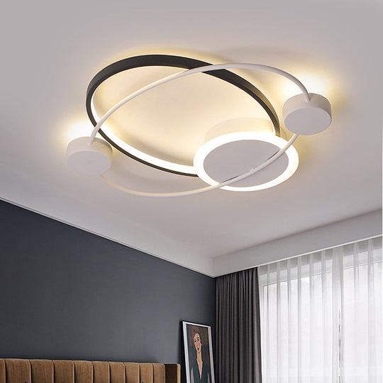 Plafonnier moderne en métal Planet Orbit - Luminaire LED noir et blanc monté au plafond avec lumière chaude/blanche (21,5"/25,5" W)