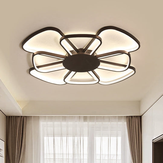 Sleek Metallic LED Flower Ceiling Lamp - Coffee Finish, Warm/White Light - Minimalist Flush Mount Fixture