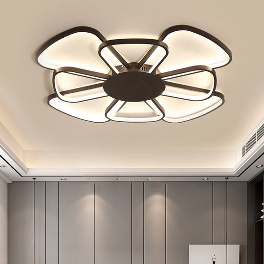 Sleek Metallic LED Flower Ceiling Lamp - Coffee Finish, Warm/White Light - Minimalist Flush Mount Fixture