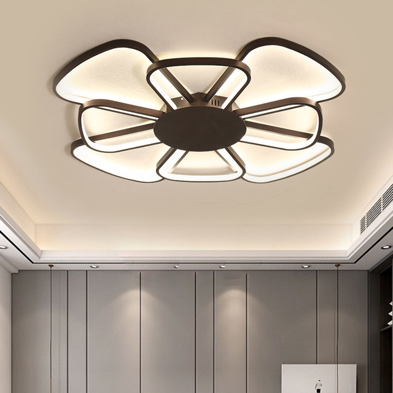 Sleek Metallic Led Flower Ceiling Lamp - Coffee Finish Warm/White Light Minimalist Flush Mount