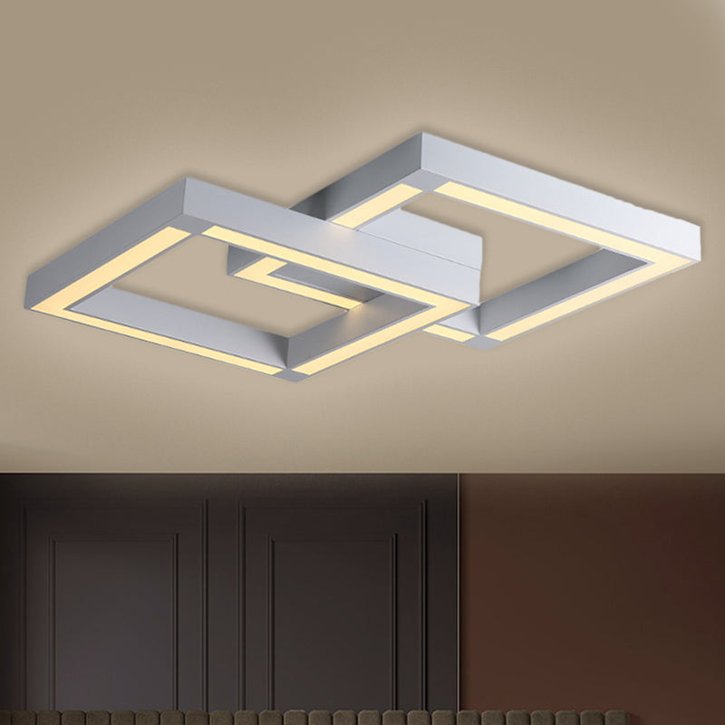 Modern Metallic Square Flush Mount LED Ceiling Light in Black/White, 19.5"/25.5" Wide