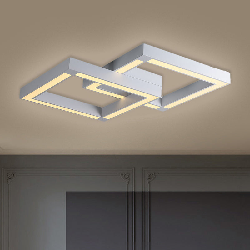 Modern Metallic Square Flush Mount LED Ceiling Light in Black/White, 19.5"/25.5" Wide