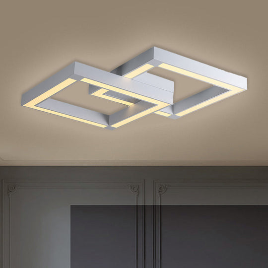 Modern Metallic Square Flush Mount Led Ceiling Light In Black/White 19.5/25.5 Wide