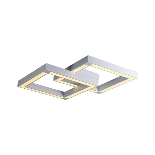 Modern Metallic Square Flush Mount LED Ceiling Light in Black/White, 19.5"/25.5" Wide