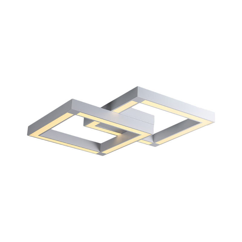 Modern Metallic Square Flush Mount Led Ceiling Light In Black/White 19.5/25.5 Wide