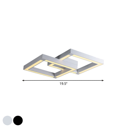 Modern Metallic Square Flush Mount LED Ceiling Light in Black/White, 19.5"/25.5" Wide