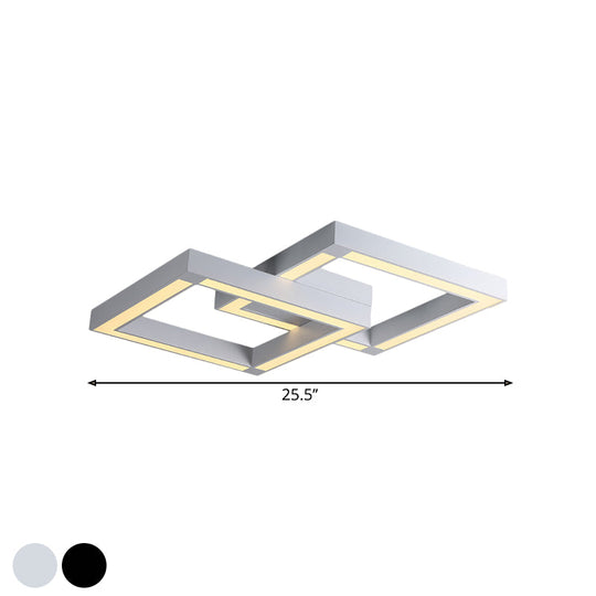 Modern Metallic Square Flush Mount LED Ceiling Light in Black/White, 19.5"/25.5" Wide