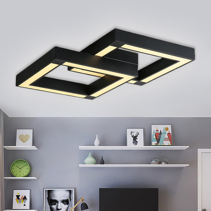 Modern Metallic Square Flush Mount LED Ceiling Light in Black/White, 19.5"/25.5" Wide