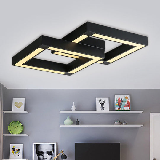 Modern Metallic Square Flush Mount Led Ceiling Light In Black/White 19.5/25.5 Wide Black / 19.5