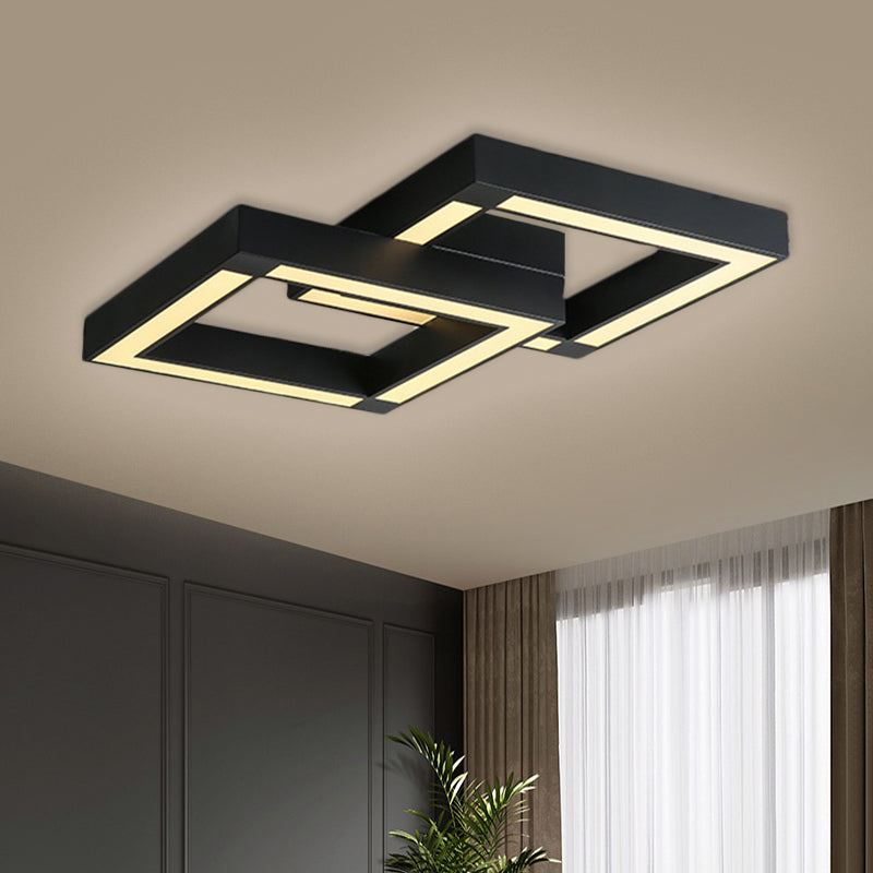 Modern Metallic Square Flush Mount LED Ceiling Light in Black/White, 19.5"/25.5" Wide