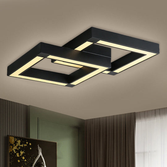 Modern Metallic Square Flush Mount LED Ceiling Light in Black/White, 19.5"/25.5" Wide