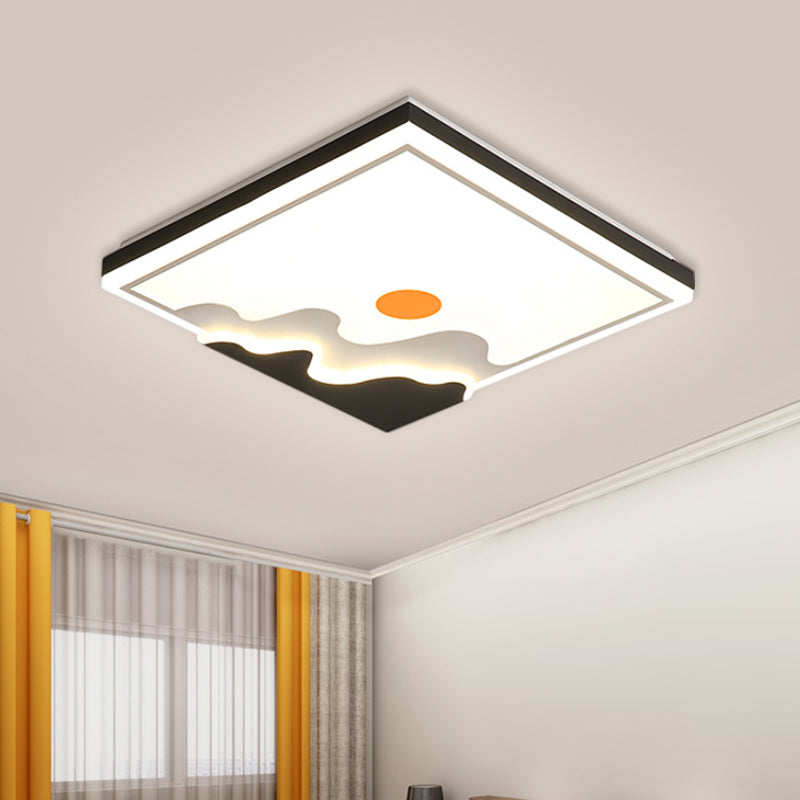 Contemporary Sun Design Metal Flush Mount Lighting Fixture White Led Square Ceiling 16/19.5 Width /