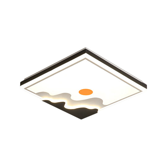 Contemporary Sun Design Metal Flush Mount Lighting Fixture, White LED Square Ceiling Flush, 16"/19.5" Width