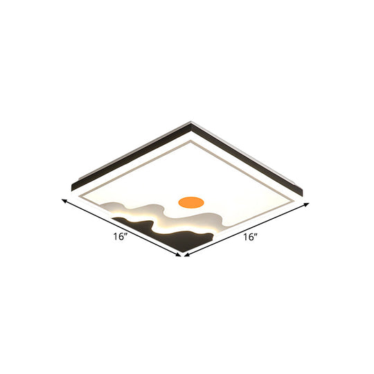 Contemporary Sun Design Metal Flush Mount Lighting Fixture, White LED Square Ceiling Flush, 16"/19.5" Width