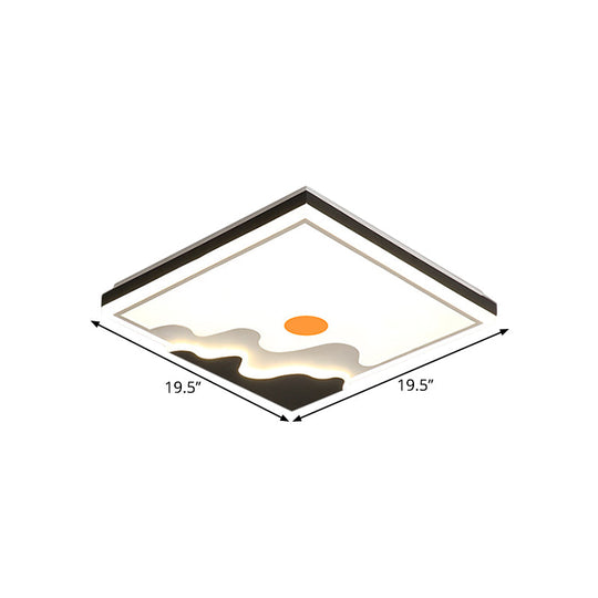 Contemporary Sun Design Metal Flush Mount Lighting Fixture White Led Square Ceiling 16/19.5 Width