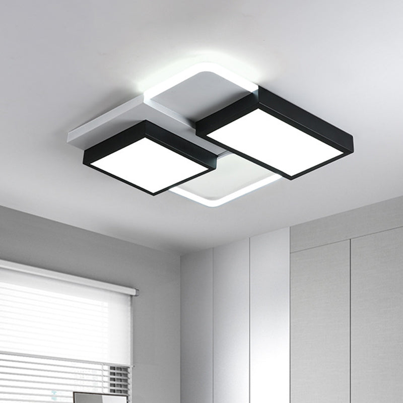 Modern Metallic Flush Mount Led Lamp: Black Close To Ceiling Lighting In Warm/White Light / White