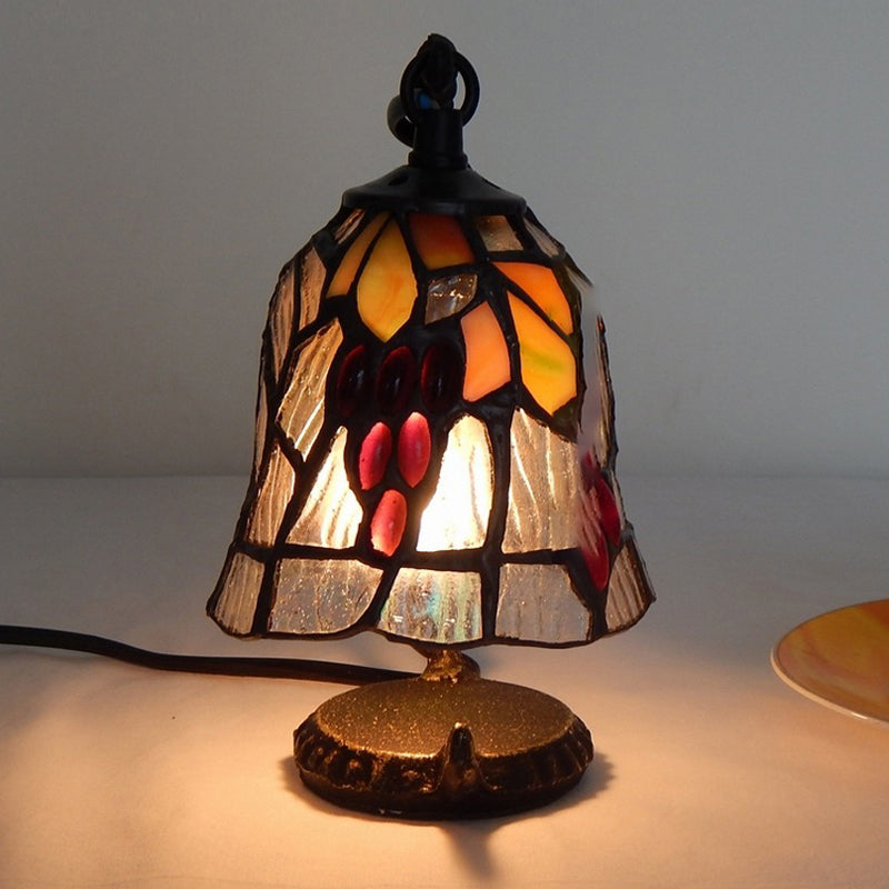 Rustic Stained Glass Accent Lamp - Domed/Bell Shape Grapes Pattern 1 Light Black Finish / Bell