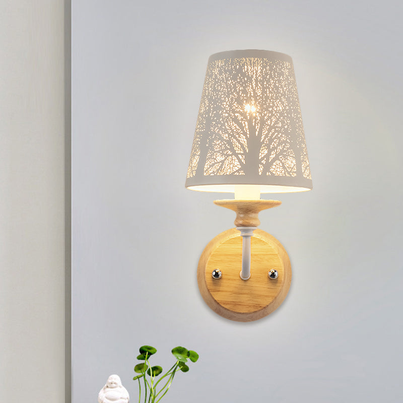 Metallic Bedroom Wall Lamp With Modern Tree Design In White