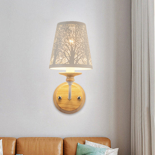 Metallic Bedroom Wall Lamp With Modern Tree Design In White