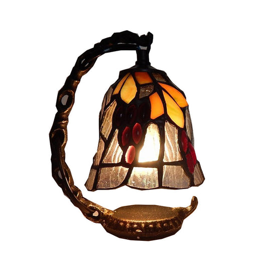 Rustic Stained Glass Accent Lamp - Domed/Bell Shape Grapes Pattern 1 Light Black Finish