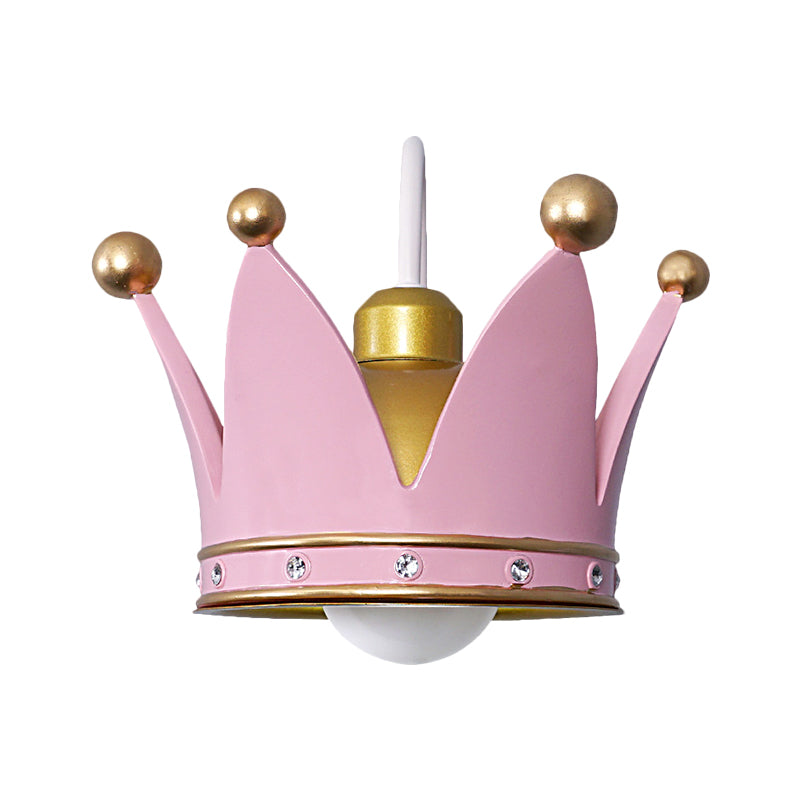 Kids Metal Wall Sconce: Crown Bedroom Light In Gold/Pink - 1-Bulb Mounted