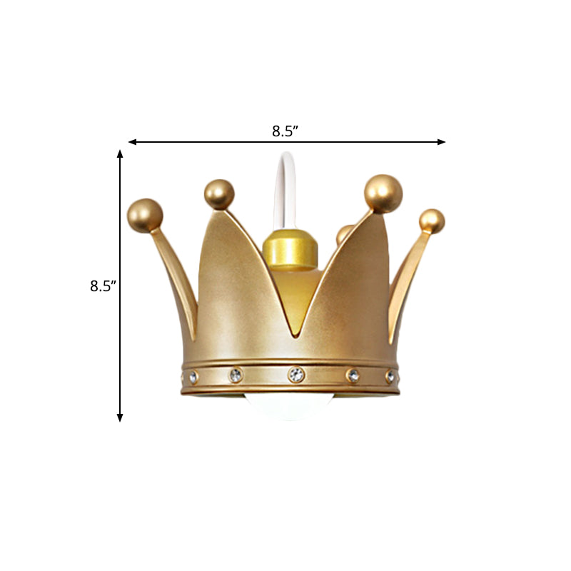 Kids Metal Wall Sconce: Crown Bedroom Light In Gold/Pink - 1-Bulb Mounted