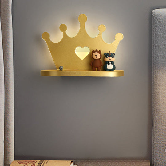 Pink/Gold Crown Led Wall Sconce For Kids Bedside Lighting - Metal Mounted Light Gold