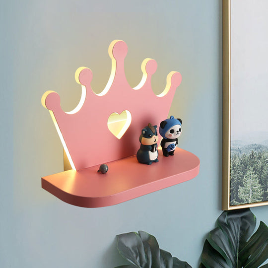 Pink/Gold Crown Led Wall Sconce For Kids Bedside Lighting - Metal Mounted Light