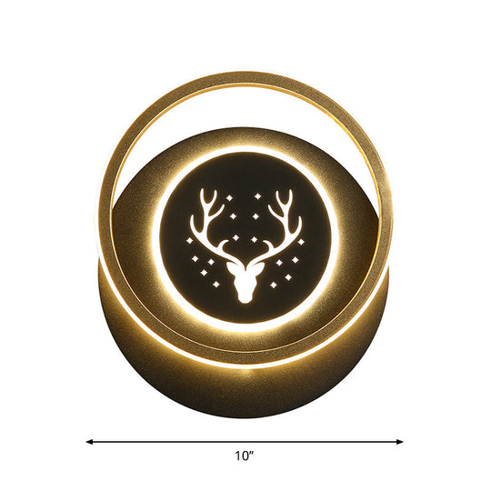 10/12 Led Nordic Acrylic Circle Wall Sconce With Antler Design In Black: Bedside Lighting