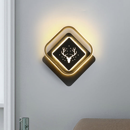 10/12 Led Nordic Acrylic Circle Wall Sconce With Antler Design In Black: Bedside Lighting