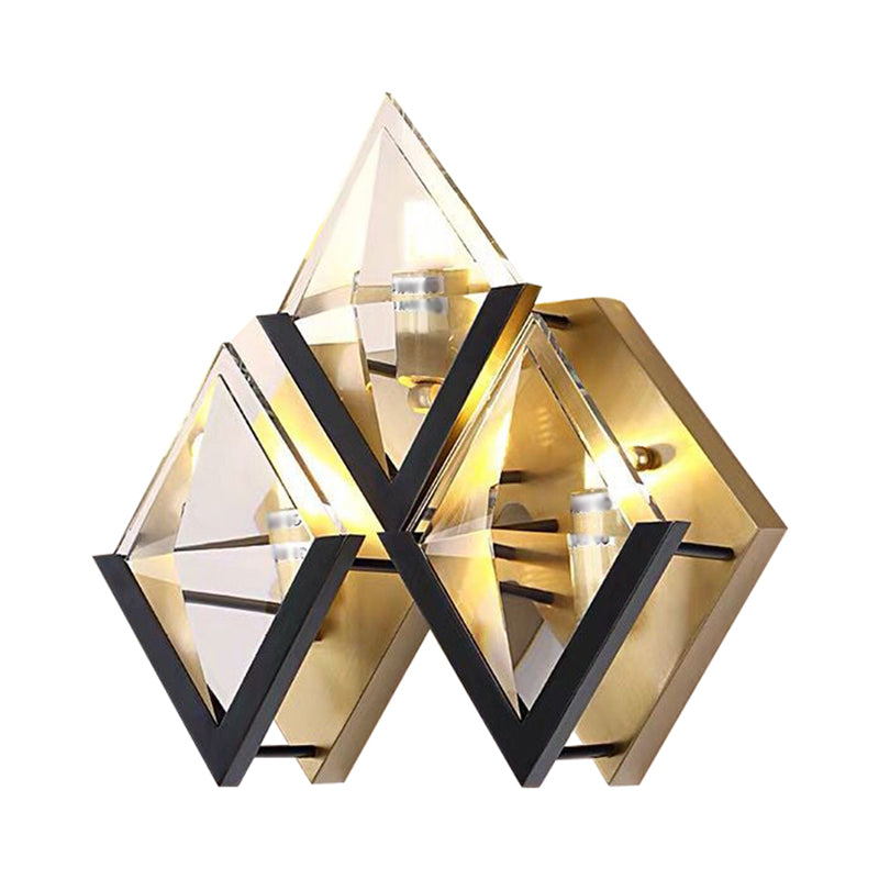 Minimalist Crystal Led Wall Sconce In Gold With Rhombus Surface Design