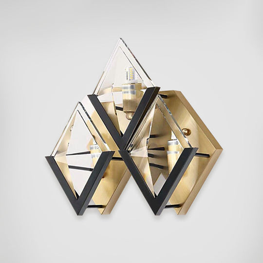 Minimalist Crystal Led Wall Sconce In Gold With Rhombus Surface Design