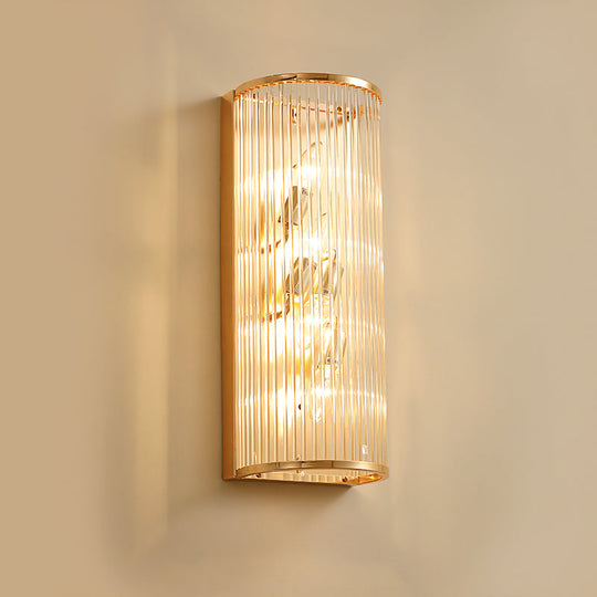 Minimalist Cylinder Wall Mount Crystal Rod Sconce - 4-Light Hallway Lighting In Gold