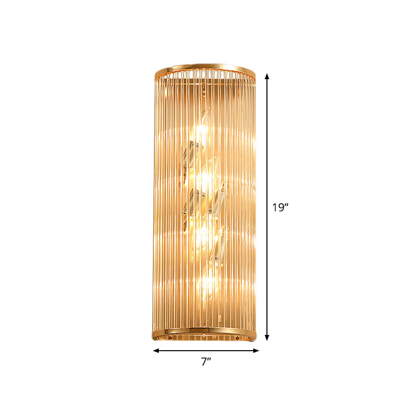 Minimalist Cylinder Wall Mount Crystal Rod Sconce - 4-Light Hallway Lighting In Gold