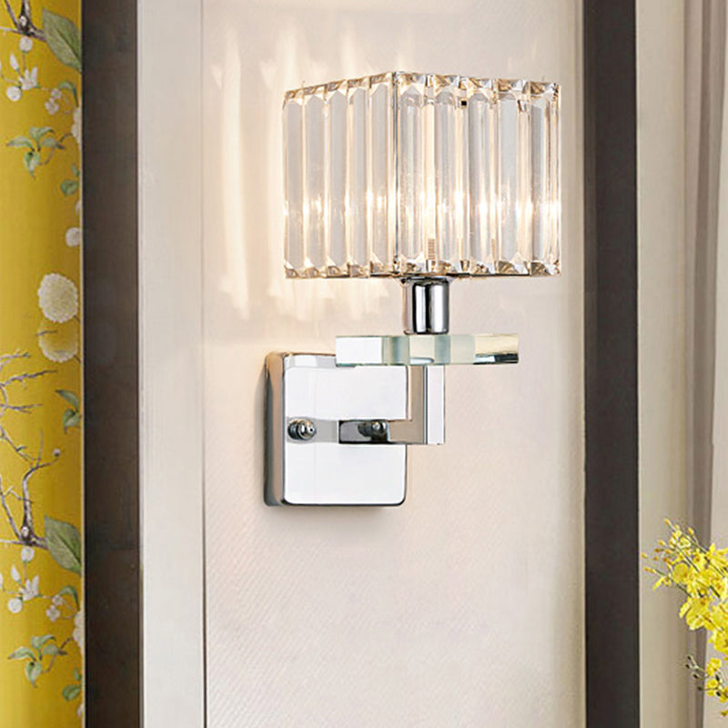 Contemporary Chrome Led Cuboid Wall Mounted Light With Crystal Prisms