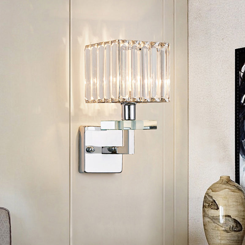 Contemporary Chrome Led Cuboid Wall Mounted Light With Crystal Prisms