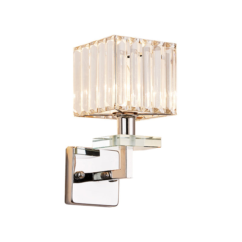 Contemporary Chrome Led Cuboid Wall Mounted Light With Crystal Prisms