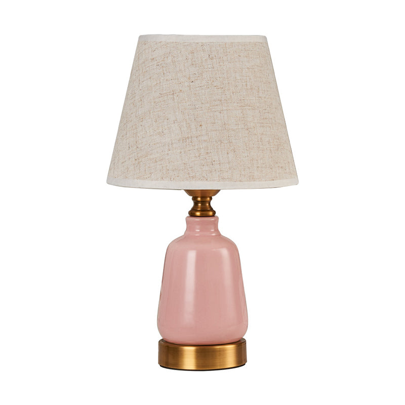 Simple Pink Conical Pleated Fabric Desk Lamp For Bedroom Night Table