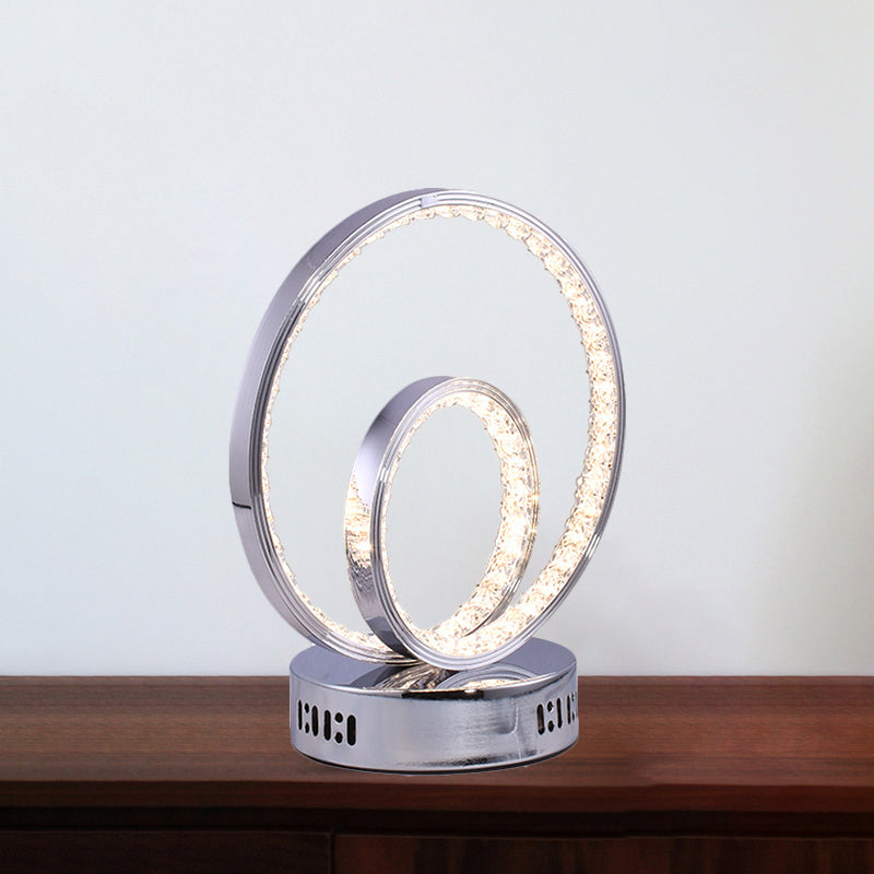 Modern Minimalist Circle Nightstand Lamp: Metallic Led Task Lighting In Chrome - Perfect For Study