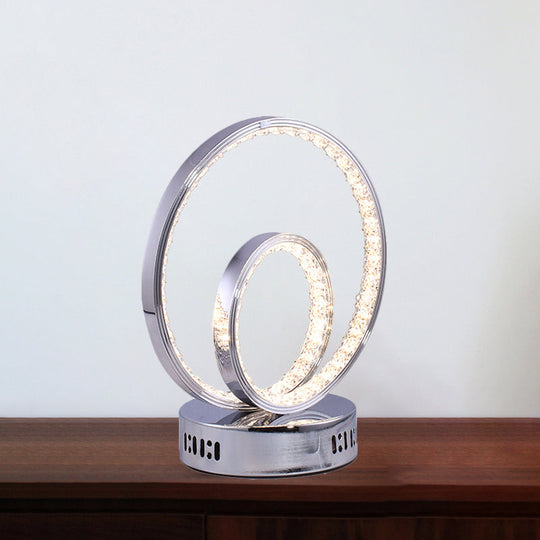 Modern Minimalist Circle Nightstand Lamp: Metallic Led Task Lighting In Chrome - Perfect For Study