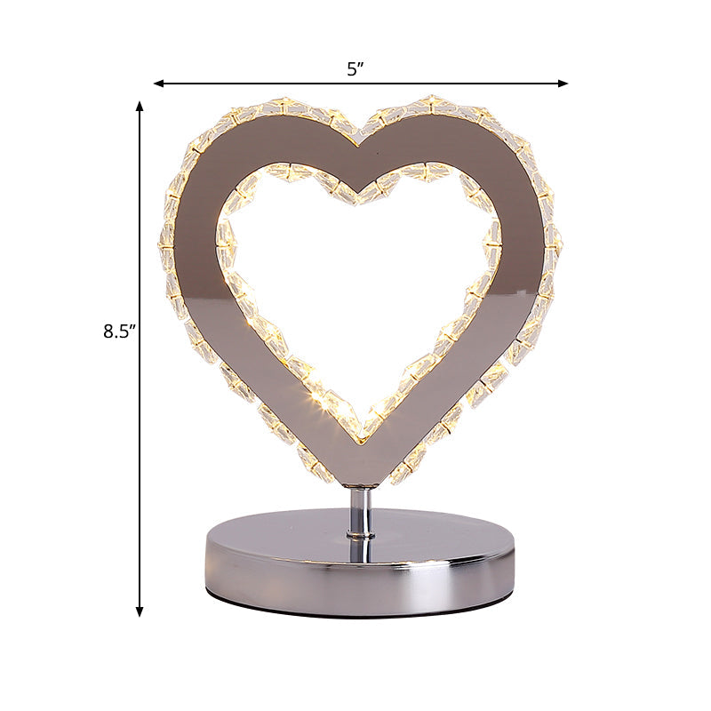 Contemporary Chrome Nightstand Lighting: Loving Heart Crystal Block Desk Light For Bedside