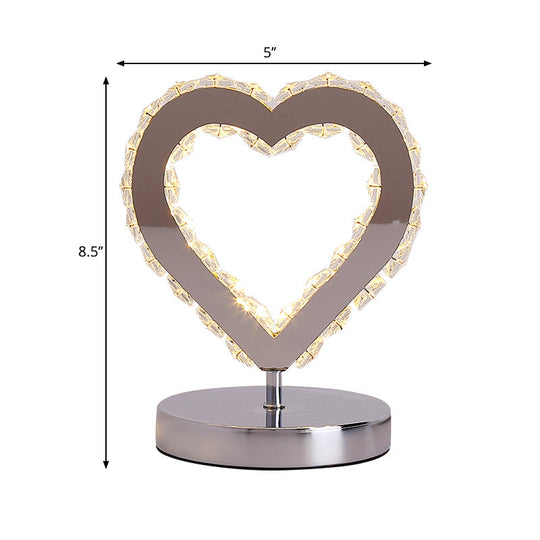 Contemporary Chrome Nightstand Lighting: Loving Heart Crystal Block Desk Light For Bedside