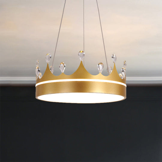 Modern Metal Crown Chandelier Light With Led Suspended Lighting And Crystal Deco - Pink/Blue/Gold