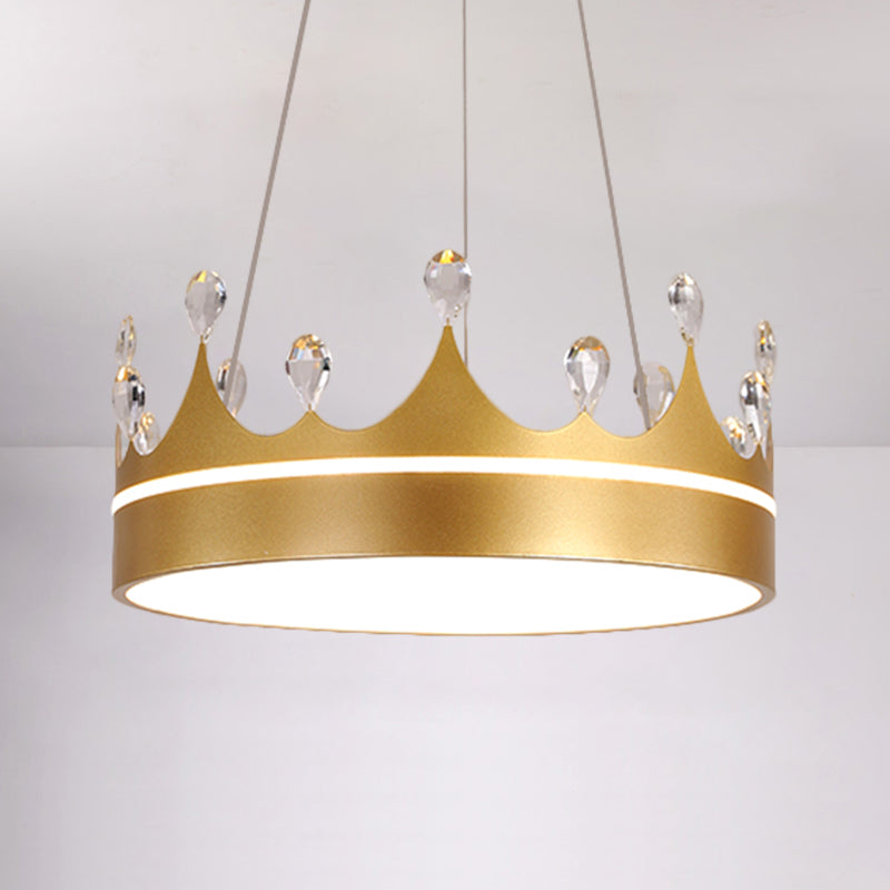 Modern Metal Crown Chandelier Light With Led Suspended Lighting And Crystal Deco - Pink/Blue/Gold