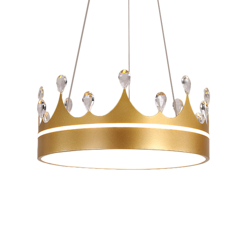 Modern Metal Crown Chandelier Light With Led Suspended Lighting And Crystal Deco - Pink/Blue/Gold